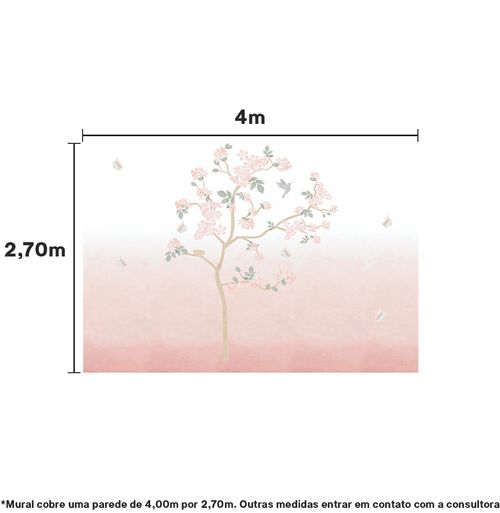 Papel de Parede Cola Árvore Liv Degradê Rosa - Mural 4M x 2,70M - Bota Fora