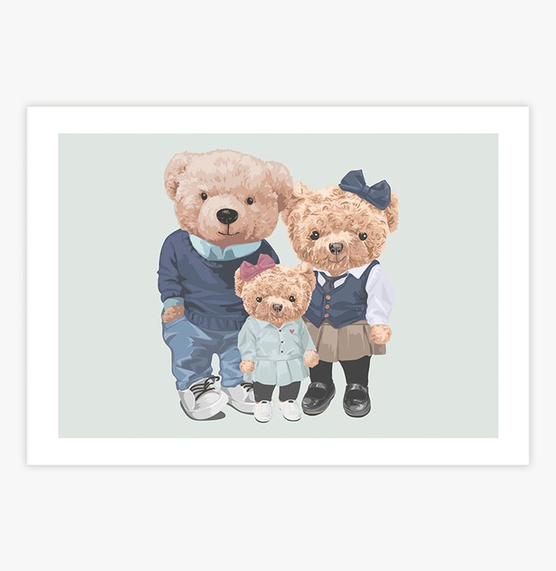 Quadro-Infantil-Familia-Urso-Polo-Menina-Verde---Horizontal-1