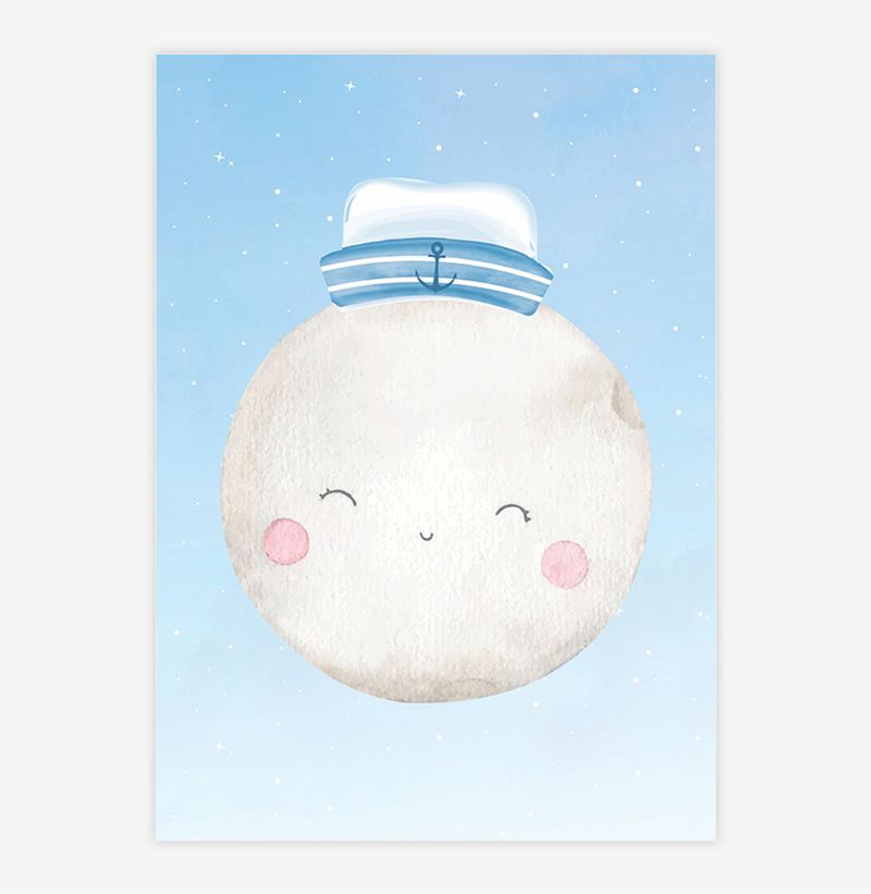 Quadro-Infantil-Lua-Aquarela-Com-Chapeu-Azul---Vertical-1