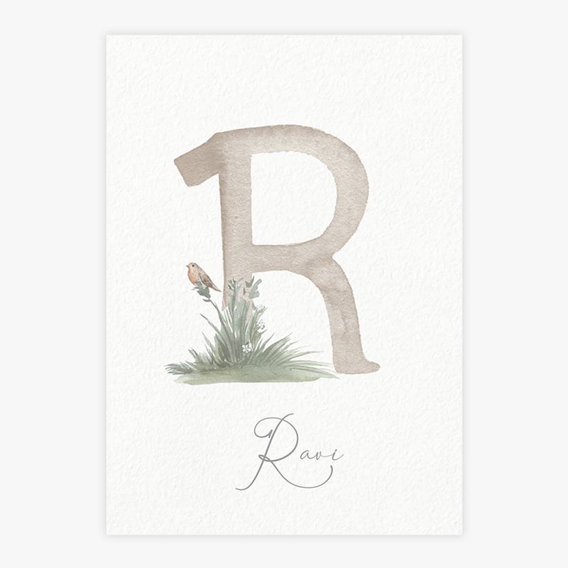 Quadro-Infantil-Letra-Com-Passaro-Na-Floresta---Vertical-1