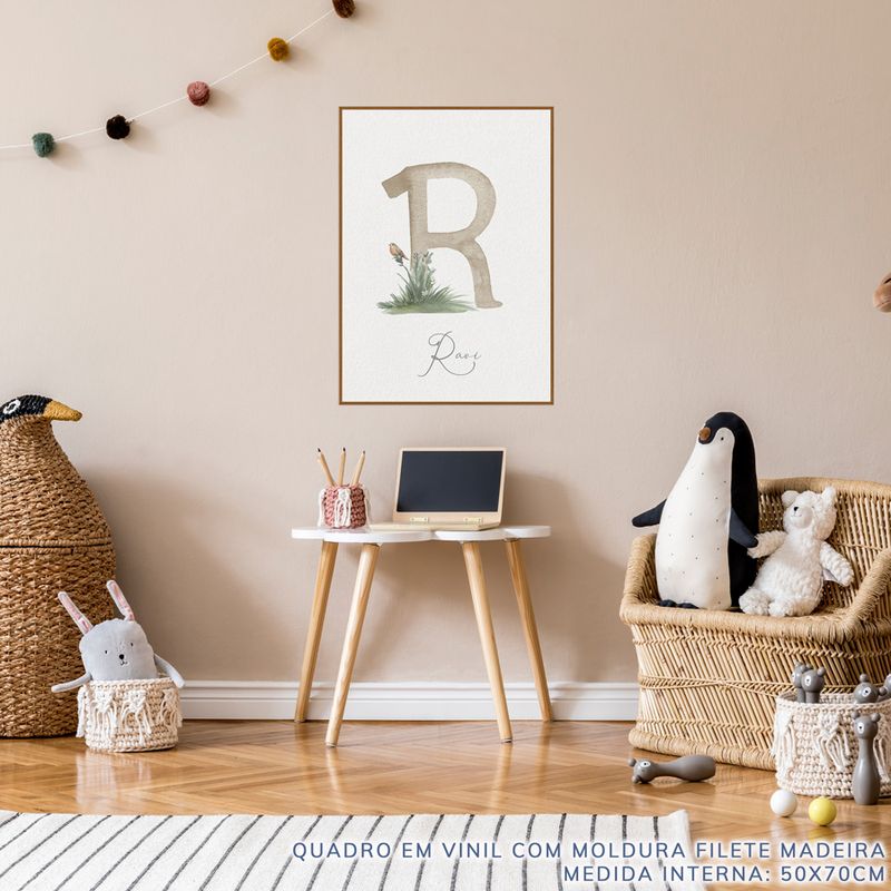 Quadro-Infantil-Letra-Com-Passaro-Na-Floresta---Vertical-2