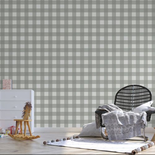 Papel de Parede Infantil Xadrez Médio - Cinza
