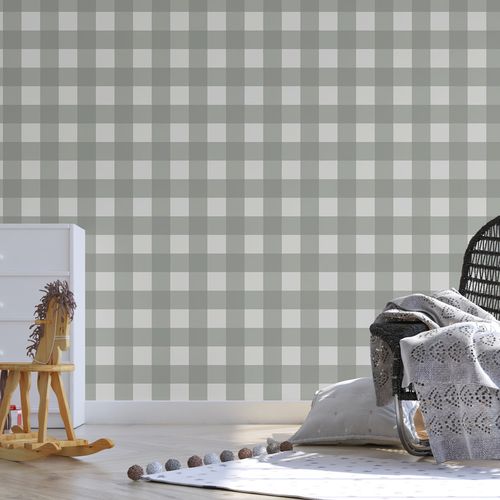 Papel de Parede Infantil Xadrez Médio - Cinza