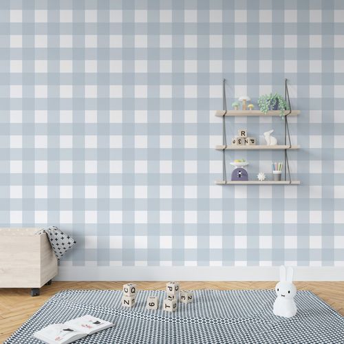 Papel de Parede Infantil Xadrez Médio - Azul Claro