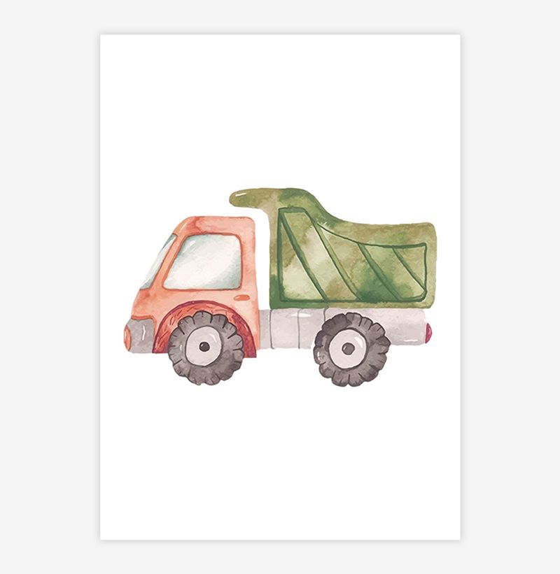Quadro-Infantil-Caminhao-Aquarela-Verde---Vertical-1