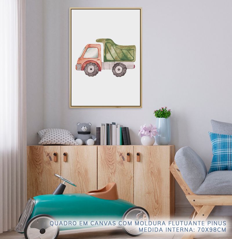 Quadro-Infantil-Caminhao-Aquarela-Verde---Vertical-2