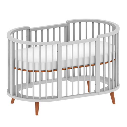 Berço Oval Slim 4 em 1 Cinza com Pé Madeira