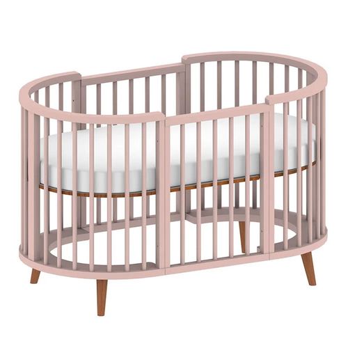 Berço Oval Slim 4 em 1 Rosa Old com Pé Madeira
