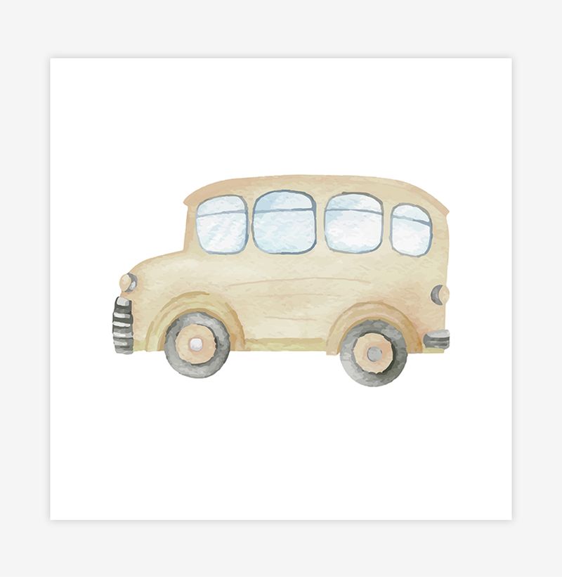 Quadro-Infantil-Onibus-Aquarela-Amarelo---Quadrado-1