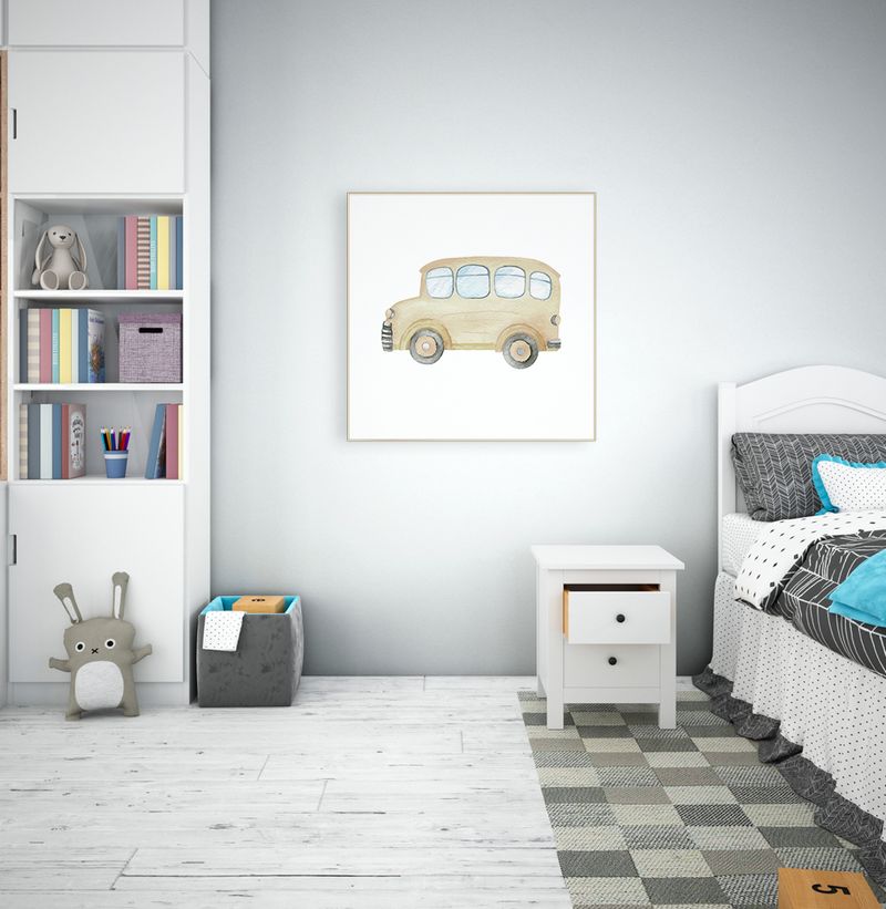 Quadro-Infantil-Onibus-Aquarela-Amarelo---Quadrado-2