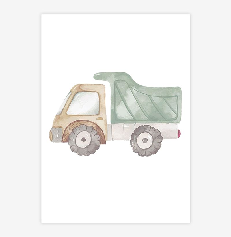 Quadro-Infantil-Caminhao-Aquarela-Verde-Claro---Vertical-1