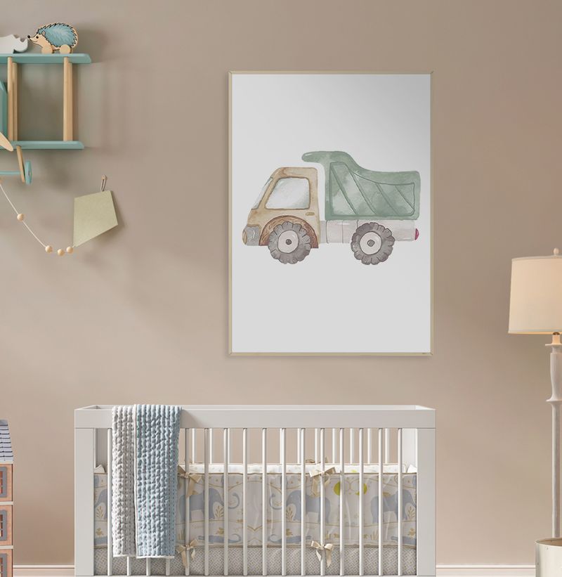 Quadro-Infantil-Caminhao-Aquarela-Verde-Claro---Vertical-2