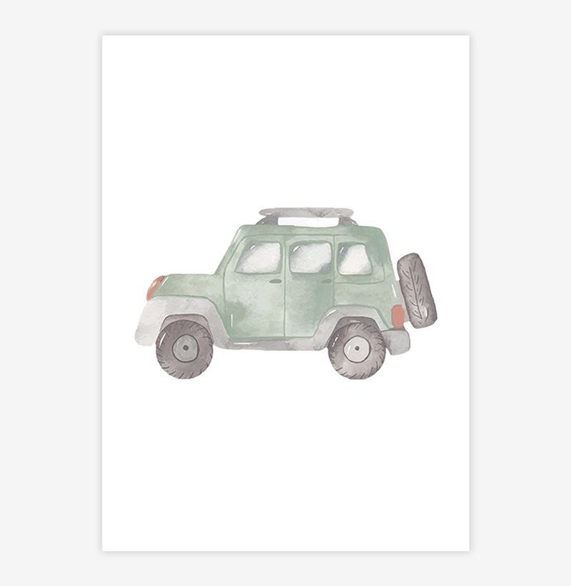 Quadro-Infantil-Jipe-Aquarela-Verde-Claro---Vertical-1