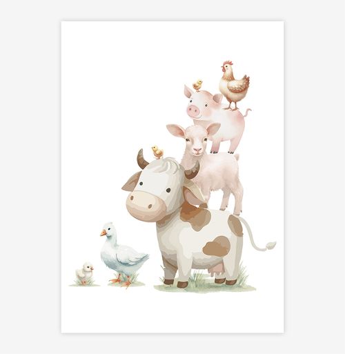 Quadro Infantil Fazenda Animais - Vertical