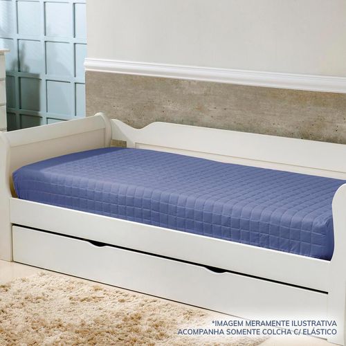 Colcha Com Elástico Quadradinho - Azul Jeans