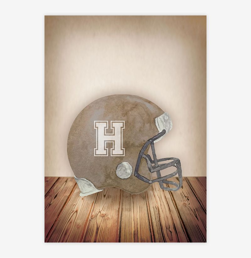Quadro-Infantil-Capacete-de-Futebol-Americano-Bege---Vertical-1