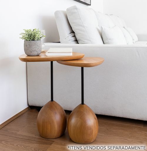 Mesa Lateral Pingo - Cinamomo Natural e Haste Preta