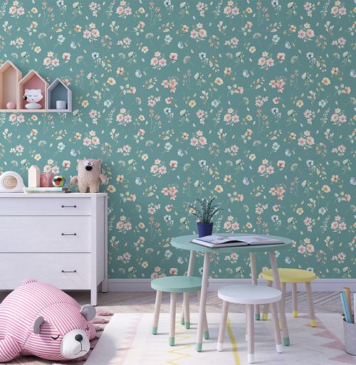 Papel de parede floral paris tiffany - cor única