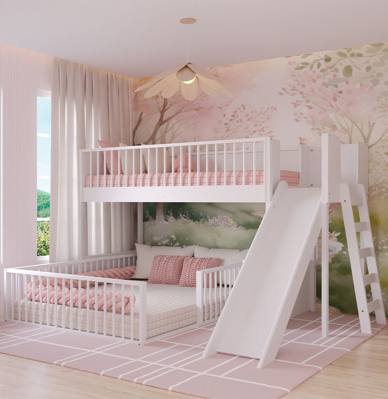 Beliche-Infantil-Montessoriana-Com-Cama-de-Casal-E-Escorregador-Fazenda---Branco-2