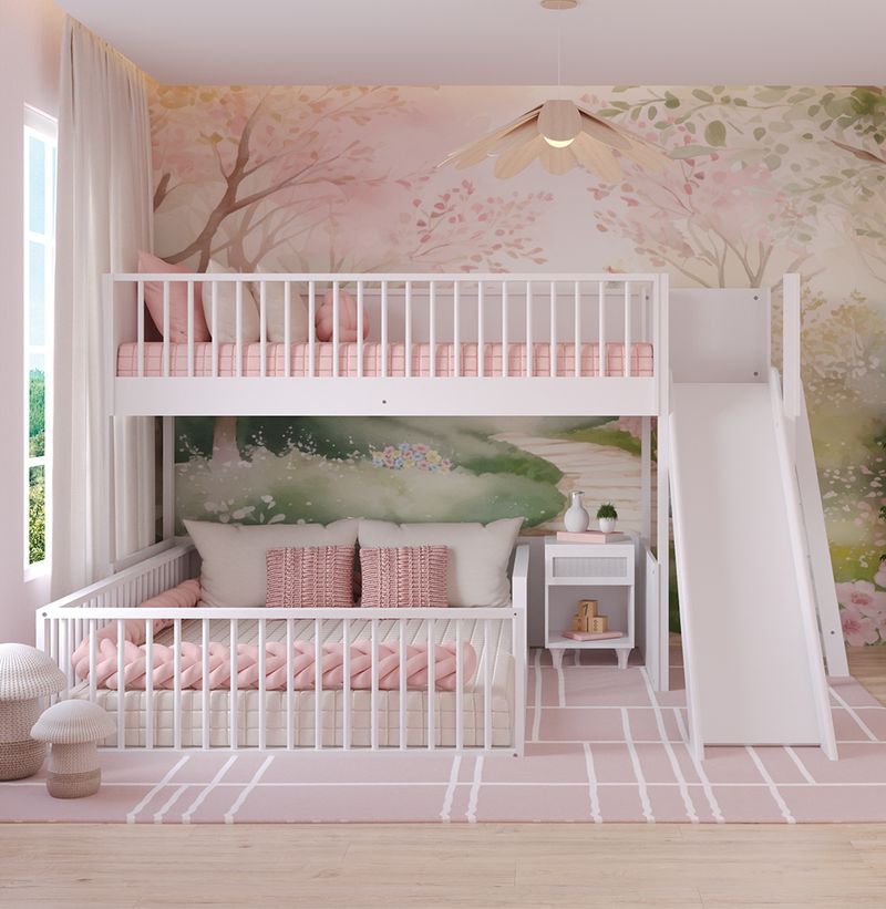 Beliche-Infantil-Montessoriana-Com-Cama-de-Casal-E-Escorregador-Fazenda---Branco-3