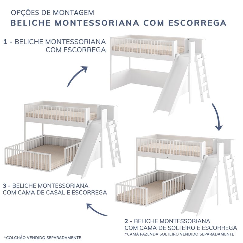 Beliche-Infantil-Montessoriana-Com-Cama-de-Casal-E-Escorregador-Fazenda---Branco-5