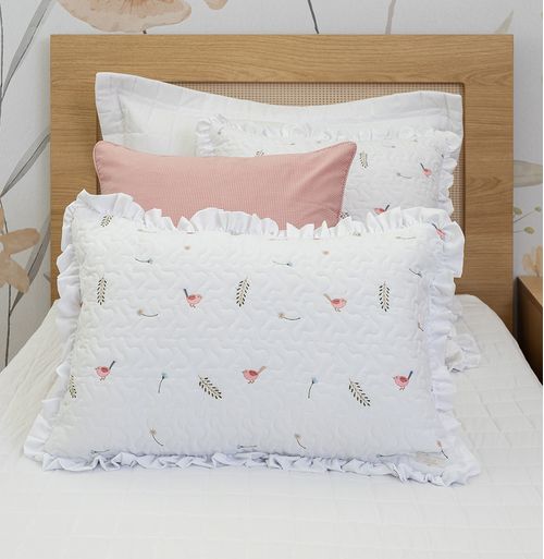 Capa de Almofada Bordado Passarinho 60x40cm - Branco