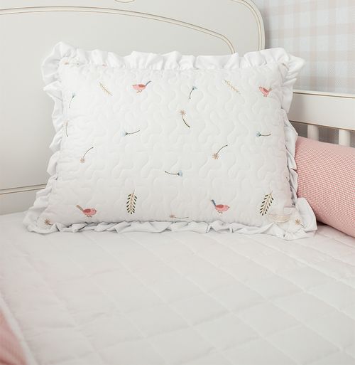 Almofada Bordado Passarinho 40x30cm - Branco