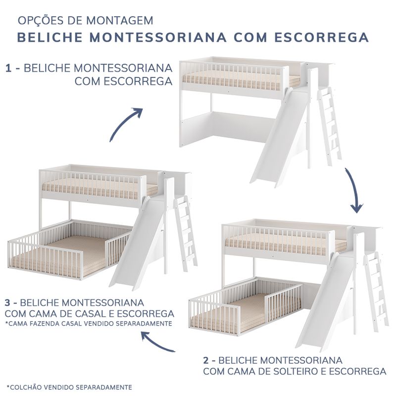 Beliche-Montessoriana-Com-Cama-de-Solteiro-Escorregador-Fazenda---Branco-4
