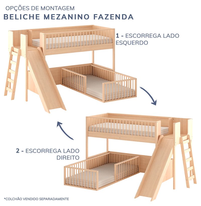 Beliche-Montessoriana-Com-Cama-de-Solteiro-Escorregador-Fazenda---Carvalho-