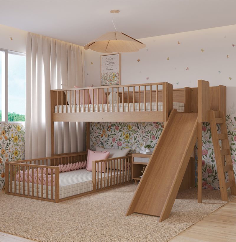 Beliche-Montessoriana-Com-Cama-de-Solteiro-Escorregador-Fazenda---Freijo-1