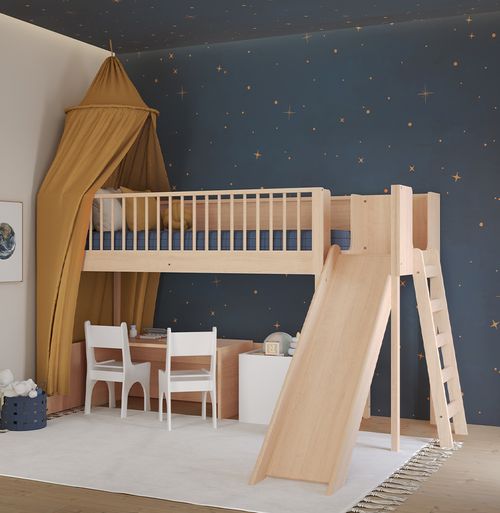 Cama Infantil Mezanino Fazenda Com Escorregador - Carvalho