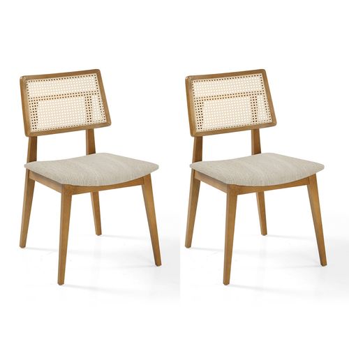 Conjunto de 2 Cadeiras Para Mesa de Jantar Paris Palha Natural Freijó - Cru