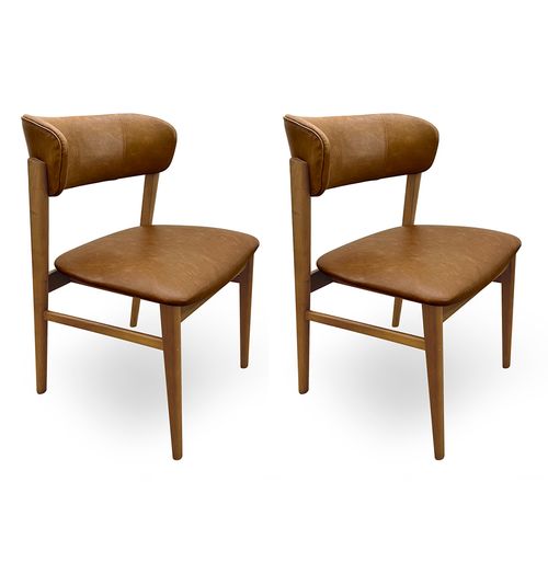 Conjunto de 2 Cadeiras Para Mesa de Jantar Madri Jequitibá Natural - Caramelo