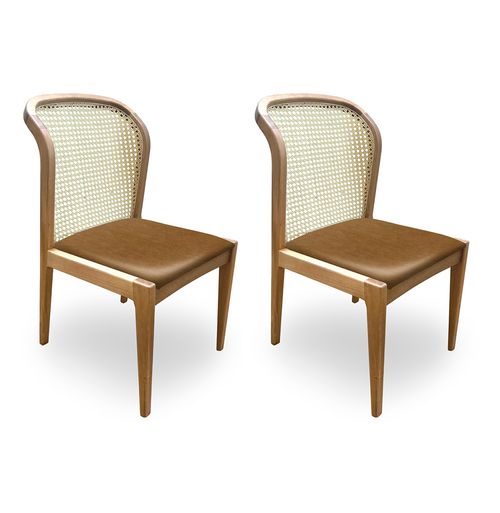 Conjunto de 2 Cadeiras Para Mesa de Jantar Roma Palha Sextavada Jequitibá Natural - Caramelo