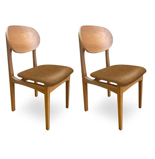Conjunto de 2 Cadeiras Para Mesa de Jantar Luiza Jequitibá Natural - Caramelo