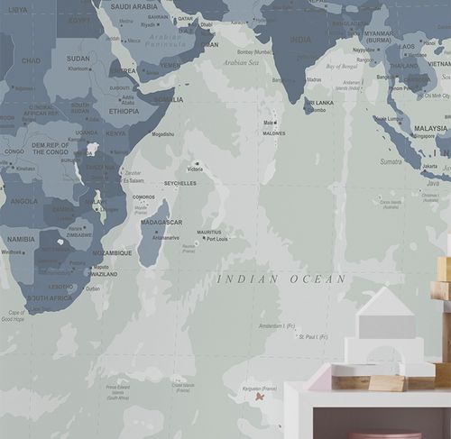 Papel de Parede Infantil Mapa Geopolítico Azul - Mural