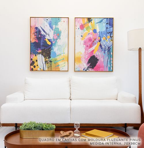 Conjunto com 2 Quadros Um Dia Colorido Moldura Flutuante Pinus - Vertical