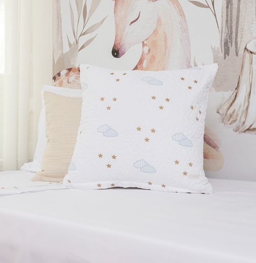 Capa de Almofada Bordado Nuvem 50x50cm - Branco