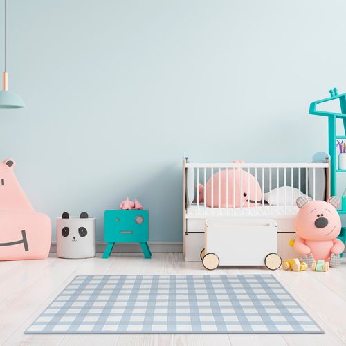 Tapete Infantil Retangular Xadrez Médio - Azul