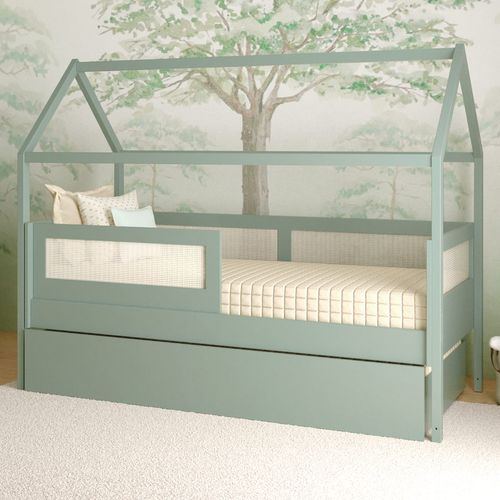 Combo Cama Sofá Haus Nature Casinha Com Palha 2 em 1 Com Auxiliar - Verde Jardim