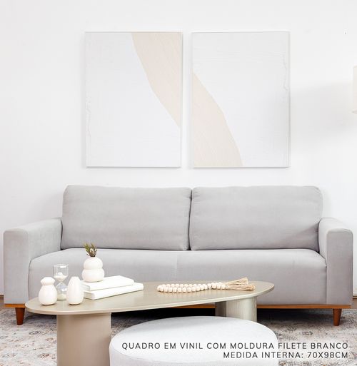 Conjunto com 2 Quadros Elo Bege Moldura Filete Branca - Vertical