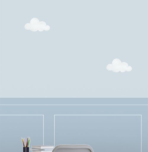 Papel de Parede Infantil Nuvens com Lambri Toy Azul - Mural