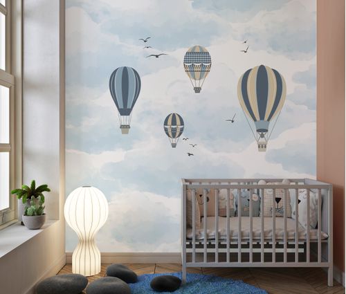Papel de Parede Adesivo Infantil Balão no Céu Azul - Muram 3,0m x 3,0m - Bota Fora