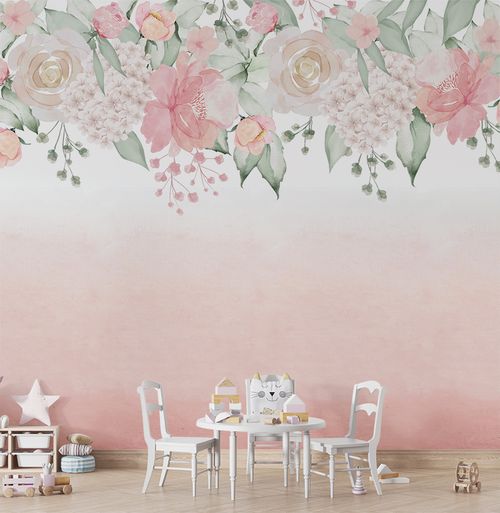 Papel de Parede Infantil Adesivo Jardim Com Rosas Rosa 3,50m x 3,0m - Bota Fora