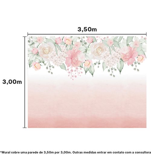 Papel de Parede Infantil Adesivo Jardim Com Rosas Rosa 3,50m x 3,0m - Bota Fora
