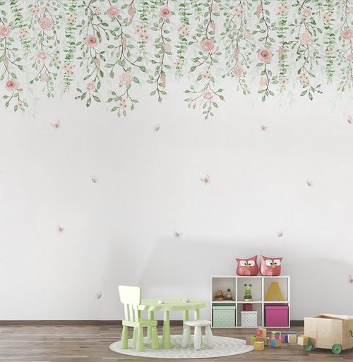 Papel de Parede Infantil Adesivo Jardim Suspenso Com Flores - Mural 4,0m x 3,0m - Bota Fora