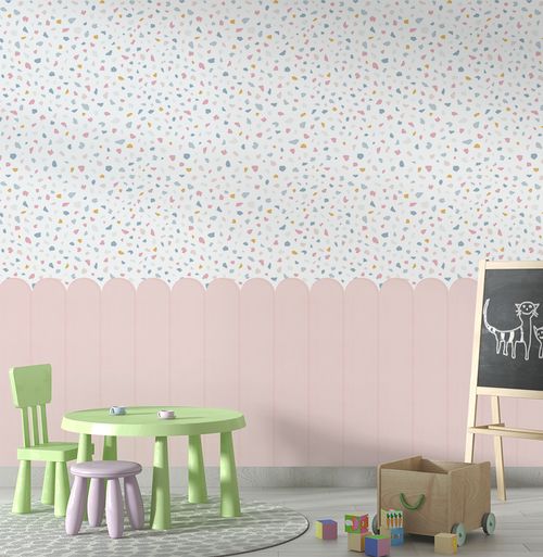 Papel de Parede Adesivo Infantil  Cerca Granilite Rosa - Mural 3,50m X 2,70m - Bota Fora