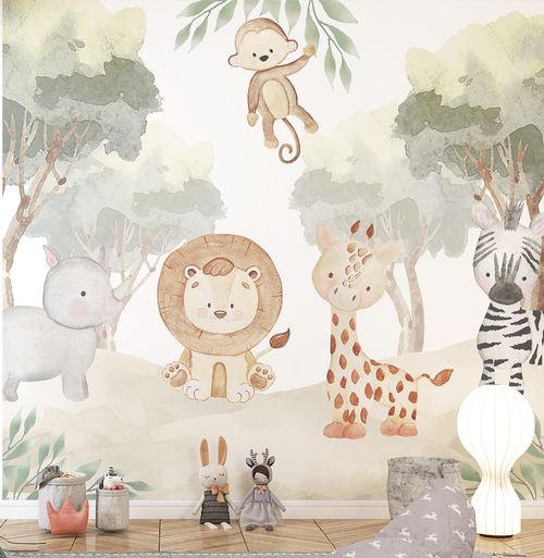 Papel de Parede Cola Infantil Selva dos Bichos - Mural 3,0m x 3,0m - Bota Fora