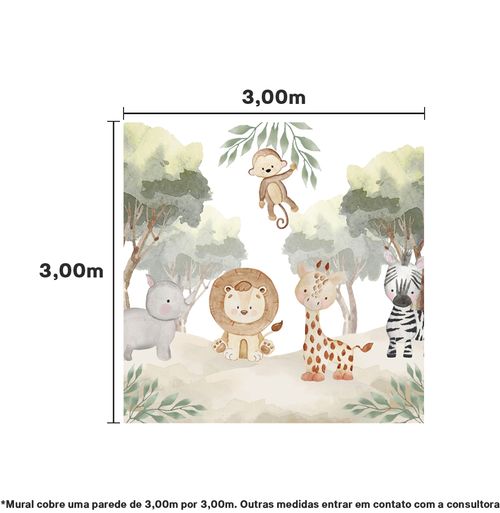 Papel de Parede Cola Infantil Selva dos Bichos - Mural 3,0m x 3,0m - Bota Fora