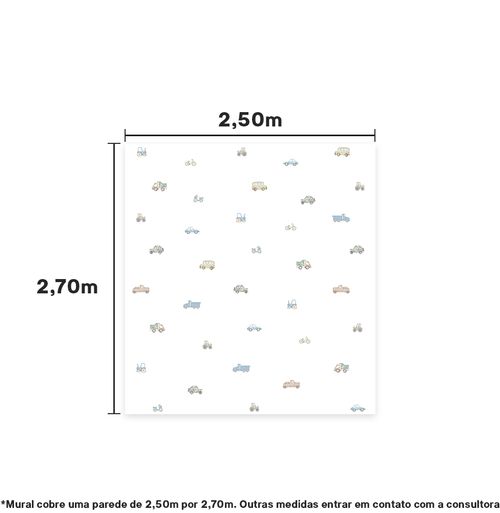 Papel de Parede Adesivo Infantil Carros Aquarela Color - Mural 2,50m x 2,70m - Bota Fora